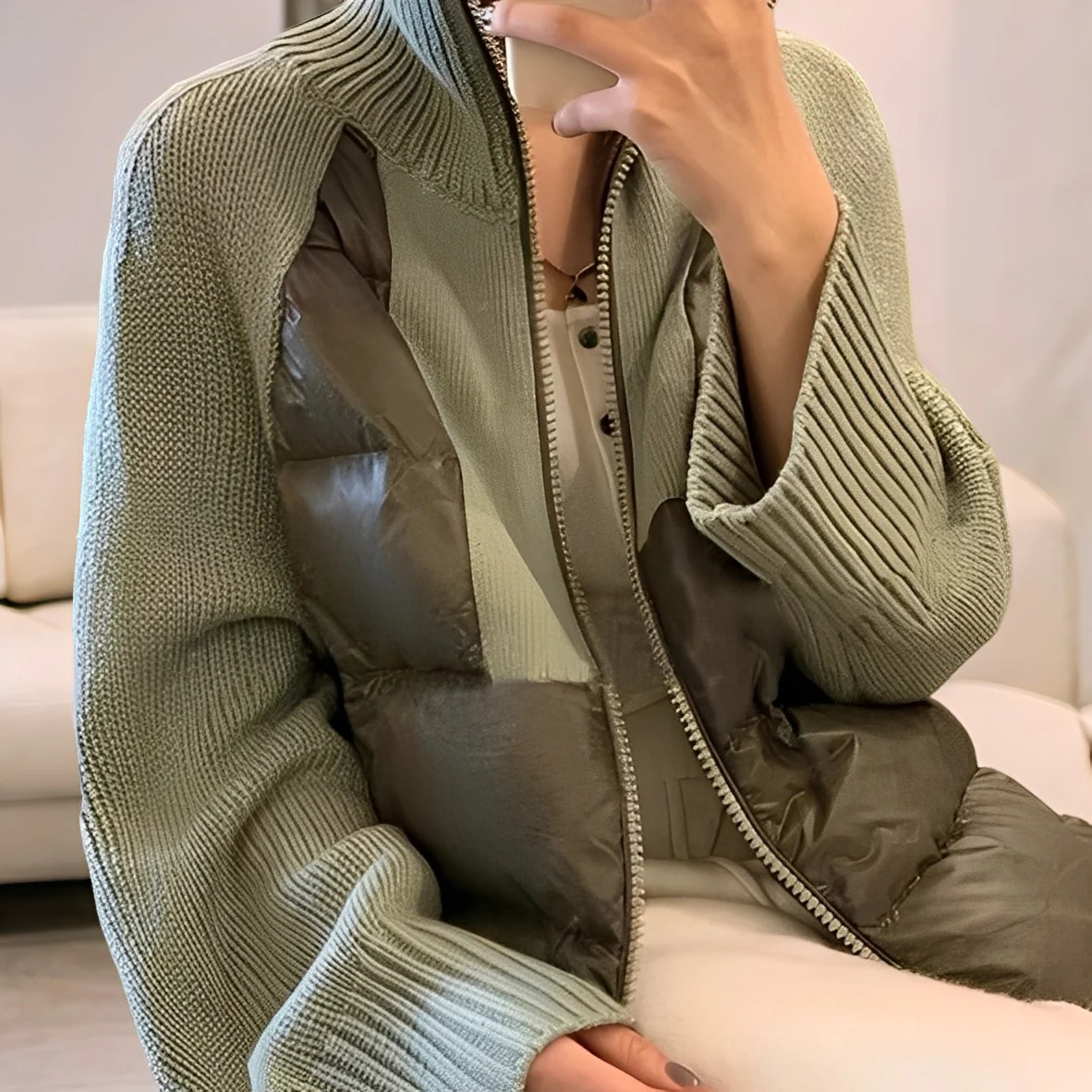 Alice - Modna Dzianinowa Zimowa Parka – Luźny Krój z Zapięciem na Zamek - Image 4