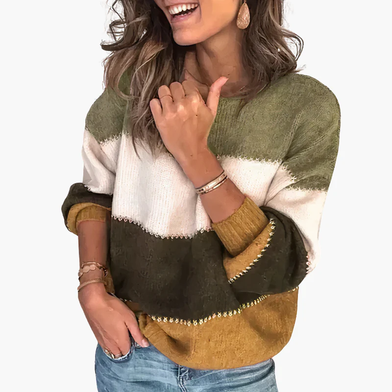 Alicja - Dzianinowy sweter w paski dla kobiet z okrągłym dekoltem - Image 5