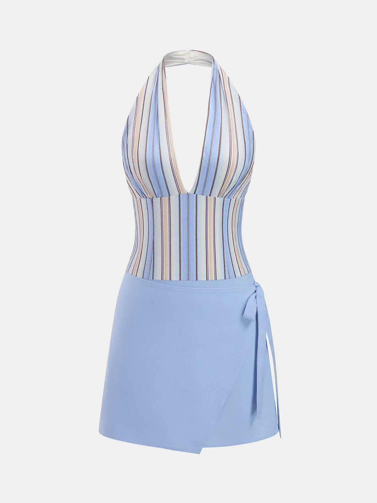Bertha | Sukienka mini typu halter z mieszanki bawełny w paski, lekki fason