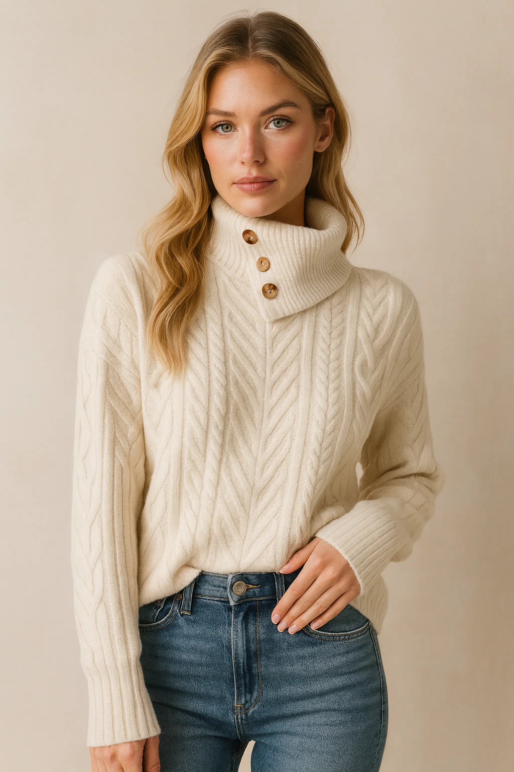Betty – Stylowy, modny damski sweter z dzianiny z kołnierzem