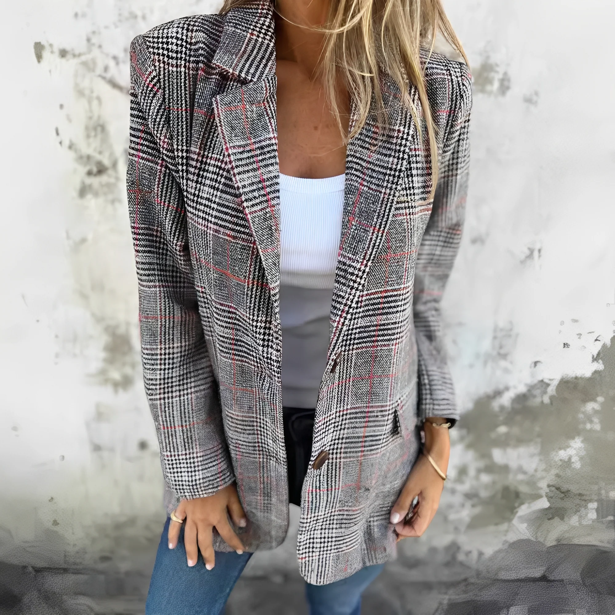 Callie - Damski formalny blezer w kratkę - Image 4