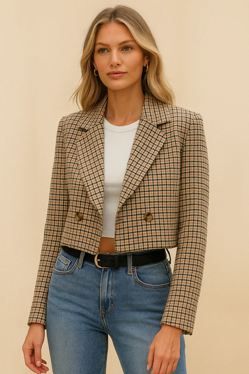 Caroline - Elegancka, modna, kratowana, krótka marynarka damska