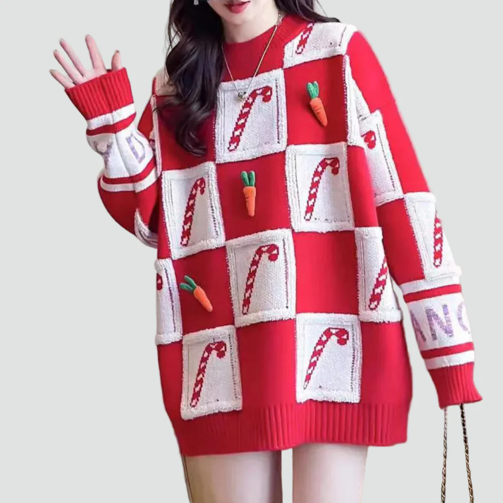Ceri - Damski świąteczny sweter oversize z motywem lasek cukrowych