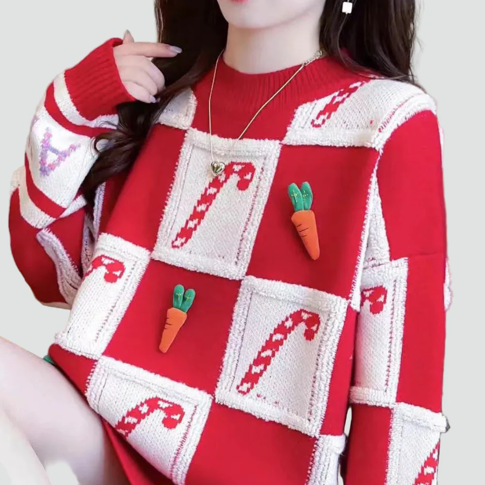 Ceri - Damski świąteczny sweter oversize z motywem lasek cukrowych - Image 4