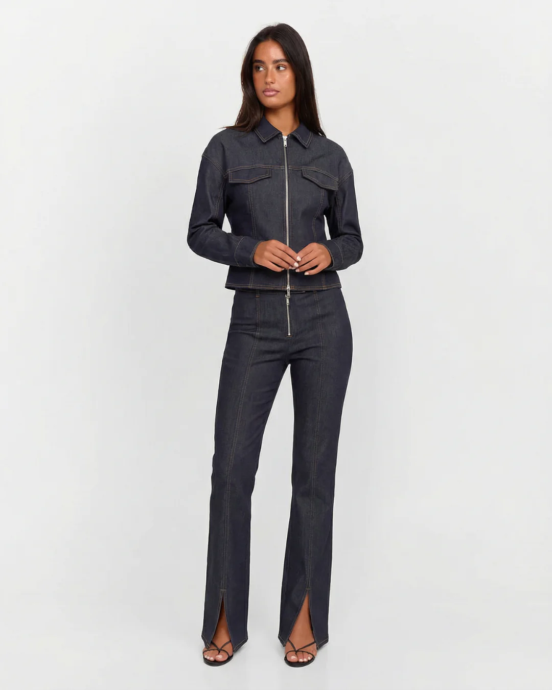 Clementine | Komplet damski z ciemnego denimu co-ord, stylowy i casualowy