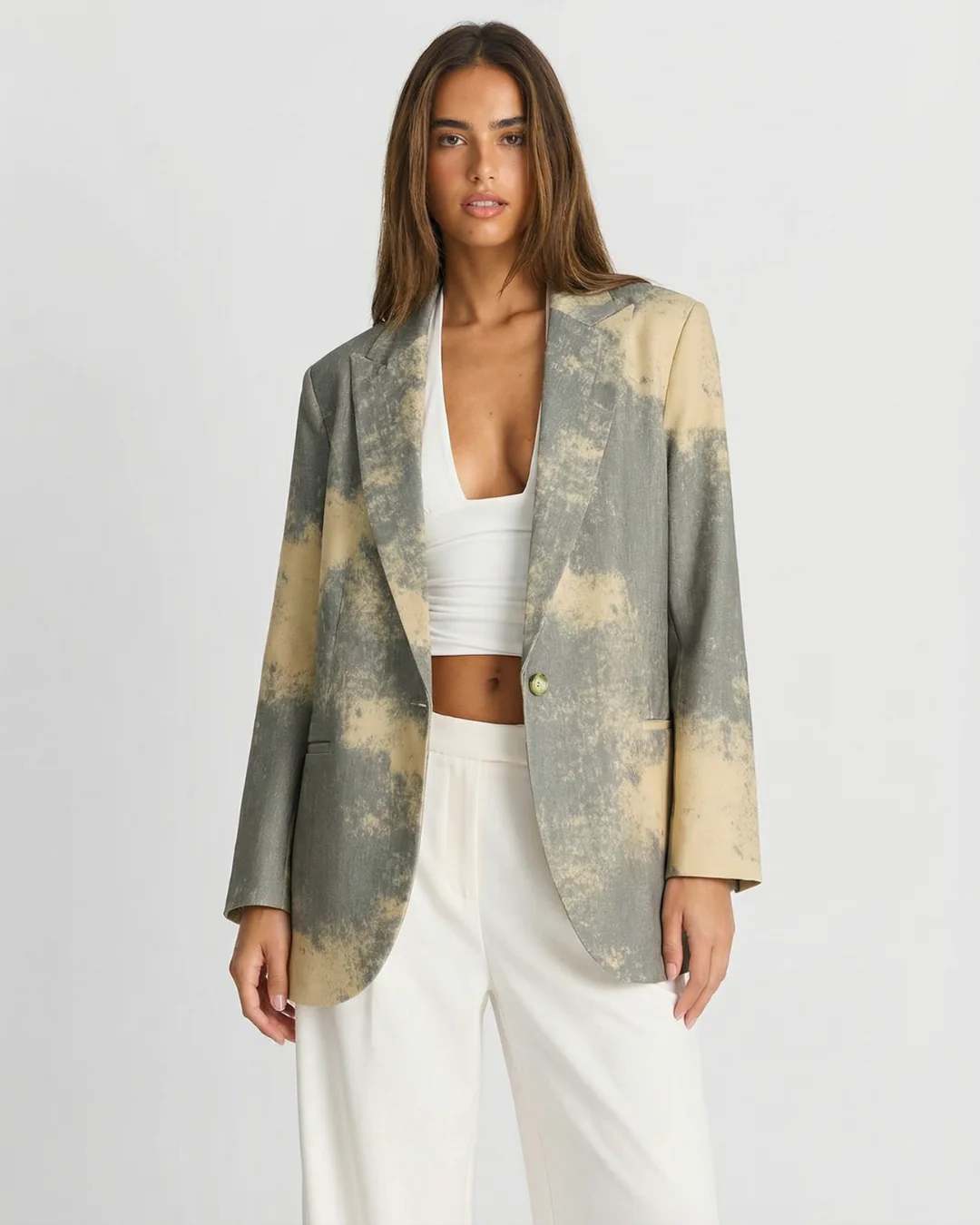 Colette | Szara oversize’owa marynarka damska w efekt tie-dye