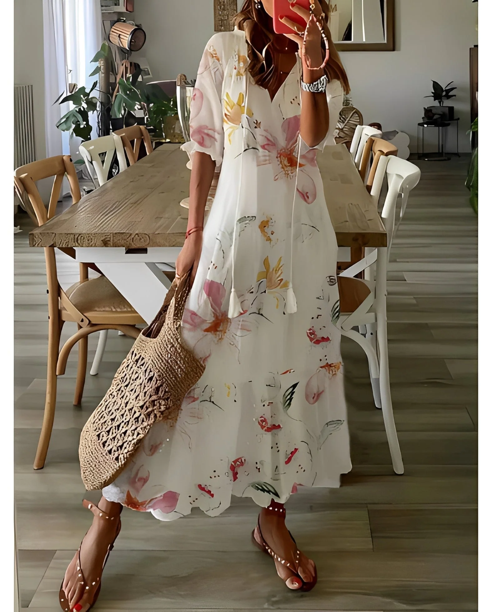 Davina - Sukienka elegancka z dekoltem V luźna dla kobiet - Image 3