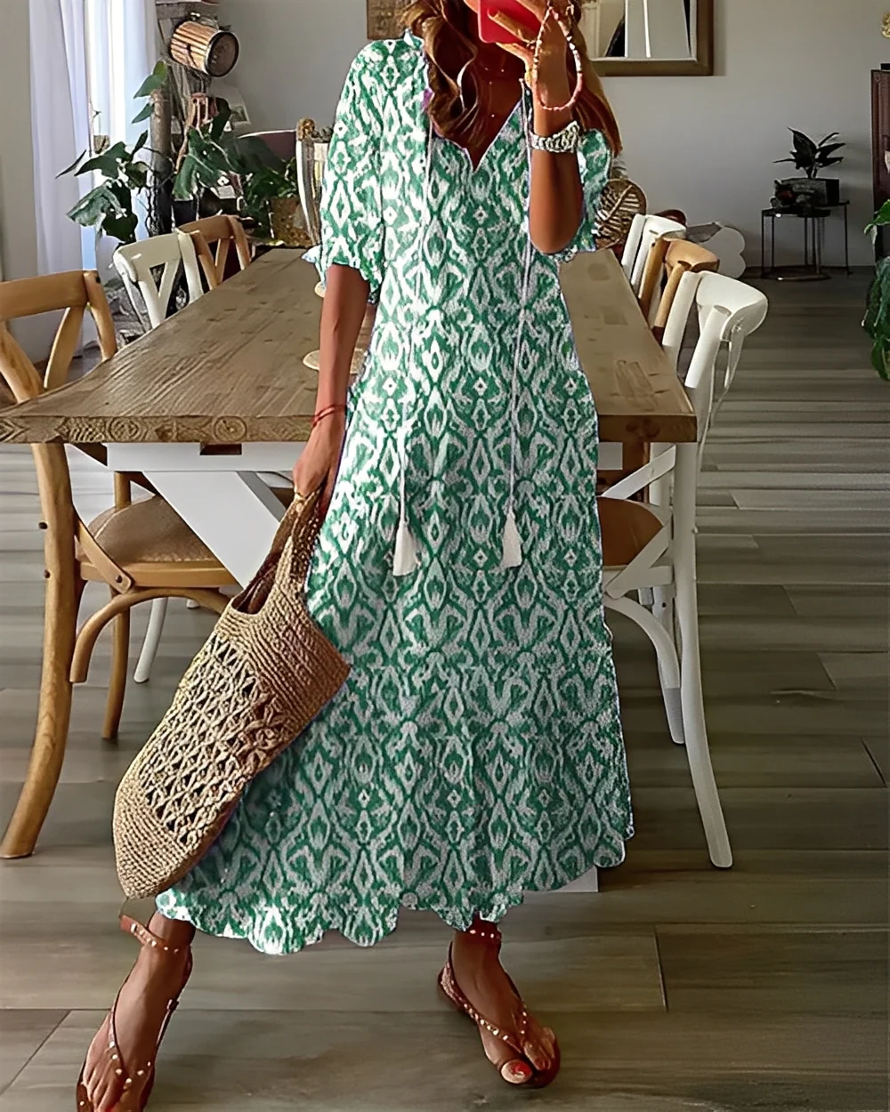 Davina - Sukienka elegancka z dekoltem V luźna dla kobiet - Image 4