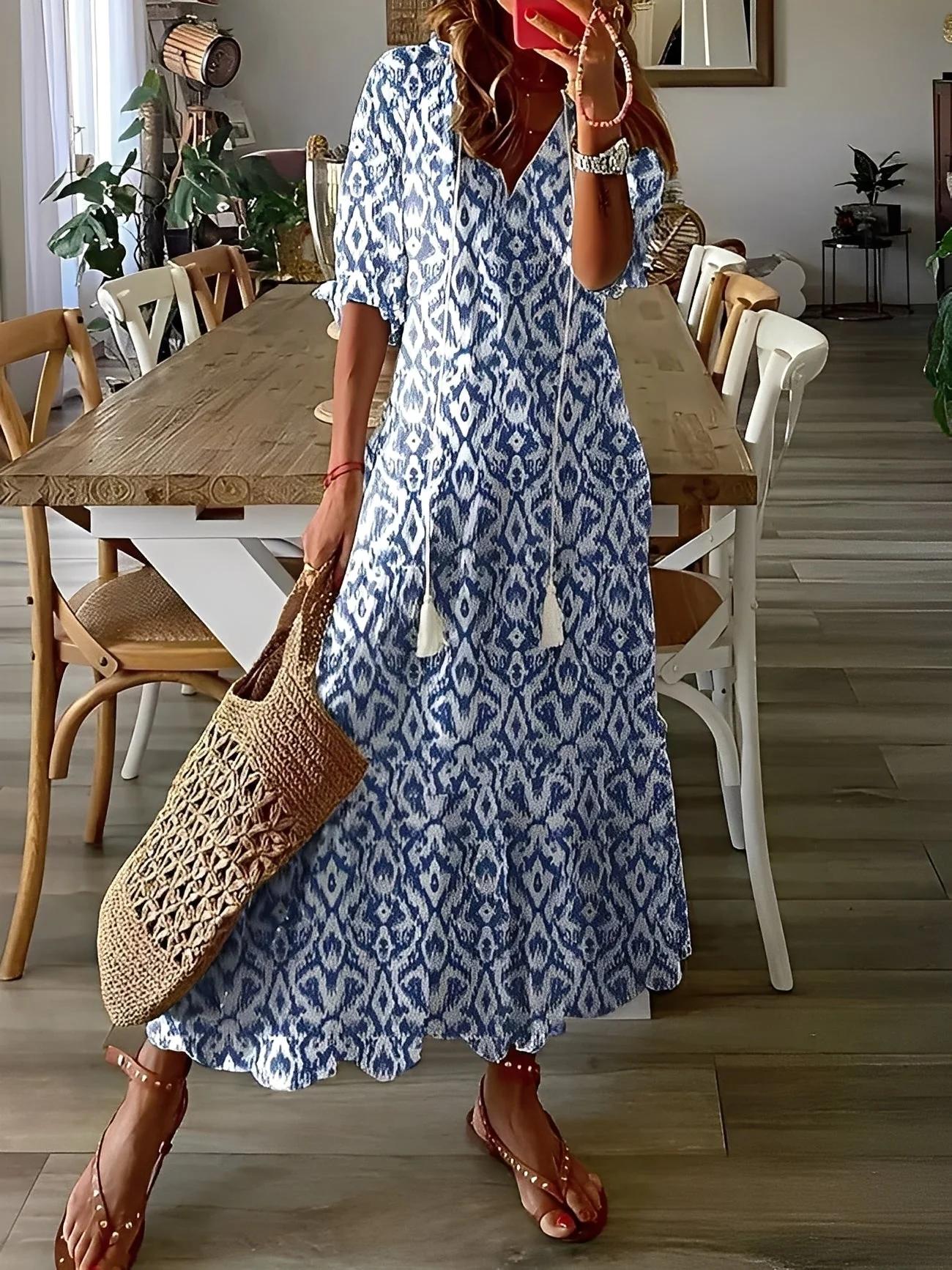 Davina - Sukienka elegancka z dekoltem V luźna dla kobiet - Image 5