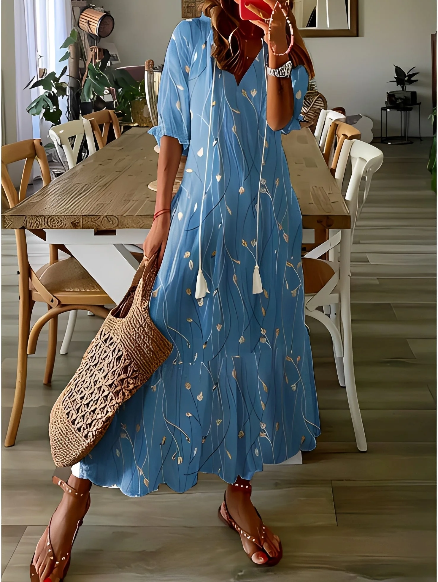 Davina - Sukienka elegancka z dekoltem V luźna dla kobiet - Image 6