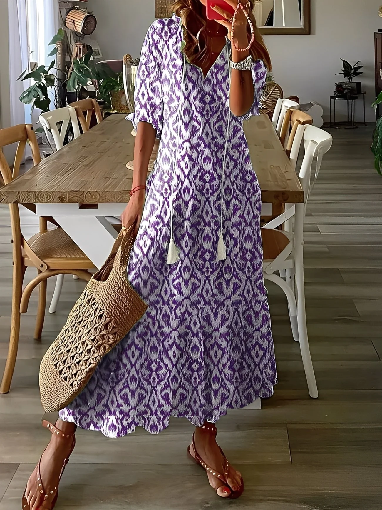 Davina - Sukienka elegancka z dekoltem V luźna dla kobiet - Image 7