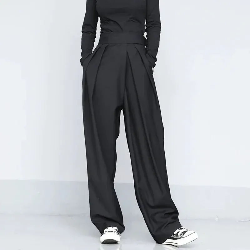 Eloise - Damskie spodnie garniturowe oversize z zapięciem na rzep