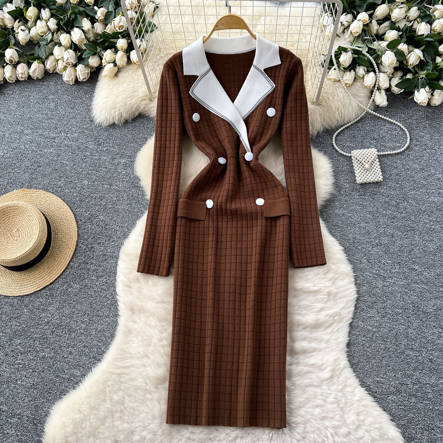 Elowen - Sukienka Marynarkowa Damska w Stylu Colorblock | Elegancka Sukienka Midi - Image 2