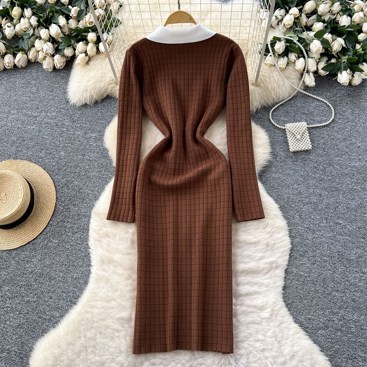 Elowen - Sukienka Marynarkowa Damska w Stylu Colorblock | Elegancka Sukienka Midi - Image 3