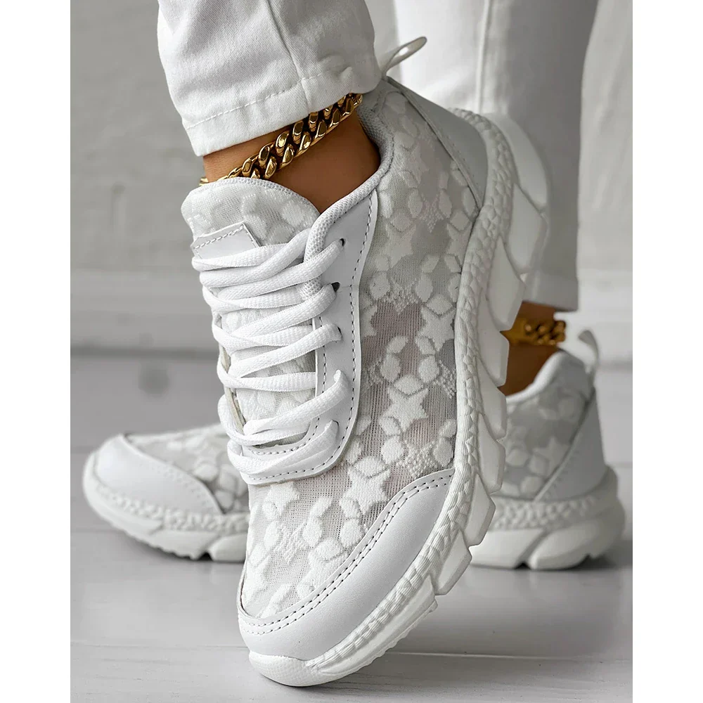 Elvira - Damskie buty sportowe sneakersy ortopedyczne z koronkowymi wstawkami - Image 2