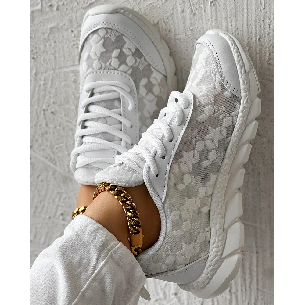 Elvira - Damskie buty sportowe sneakersy ortopedyczne z koronkowymi wstawkami - Image 4