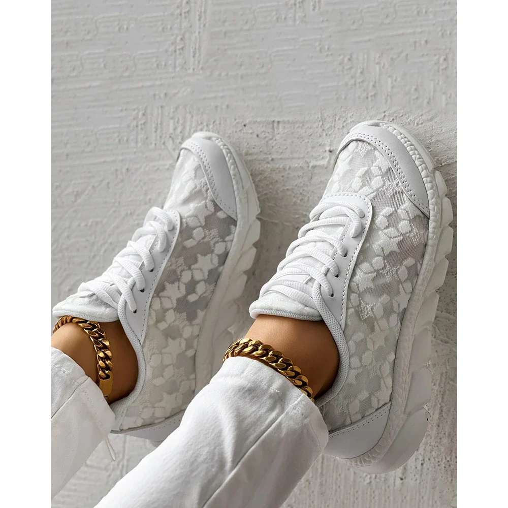 Elvira - Damskie buty sportowe sneakersy ortopedyczne z koronkowymi wstawkami - Image 5