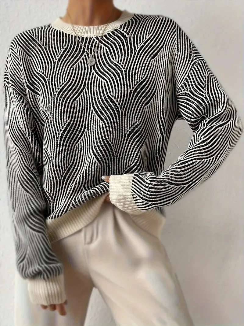 Ember – damski sweter z dzianiny z abstrakcyjnym nadrukiem – Casual Chic - Image 2