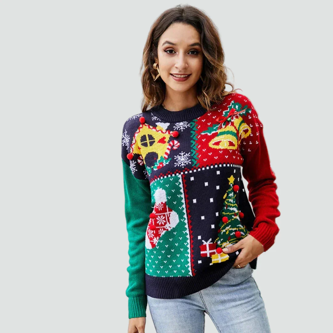 Emilia - Świąteczny sweter damski ciepły dzianinowy z okrągłym dekoltem - Image 2