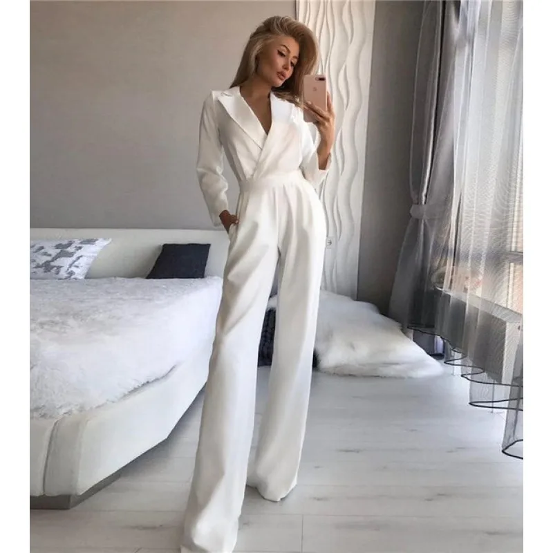 Evadne - Damski elegancki kombinezon z szerokimi nogawkami i kołnierzem - Image 5