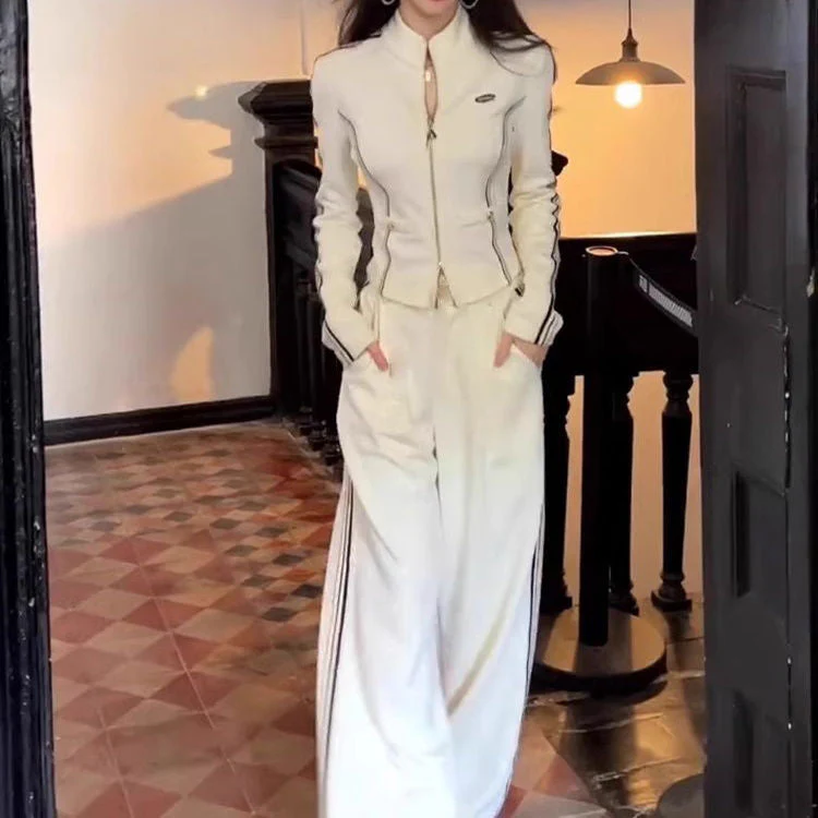 Evangelina - Elegancki, sportowy dwuczęściowy zestaw damski z szerokimi spodniami i kamizelką z zamkiem błyskawicznym - Image 4