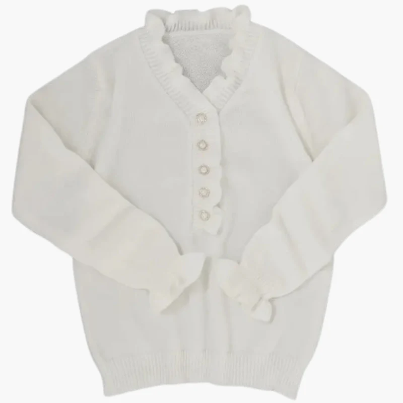 Evelina - Pull à manches longues pour femme avec col à volants et boutons nacrés - Image 3
