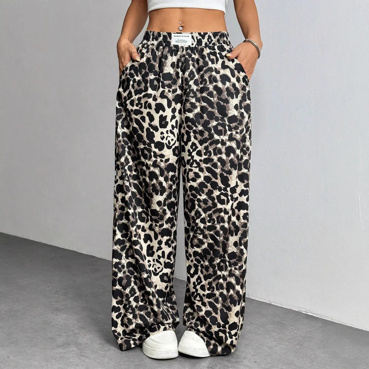Florence | spodnie damskie palazzo w elegancki wzór leopard, stylowe i szerokie nogawki