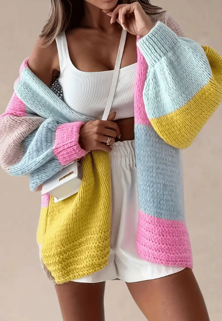 Gemma - Pastelowy kardigan damski oversize z miękkiej dzianiny bez zapięcia