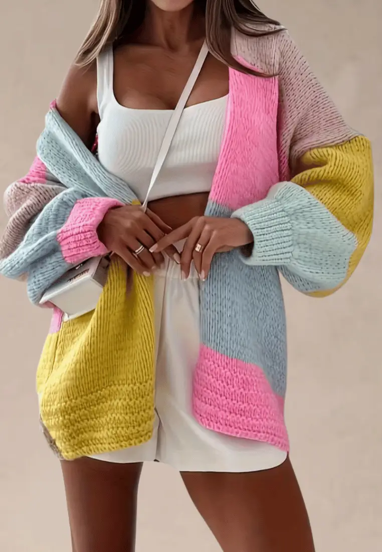 Gemma - Pastelowy kardigan damski oversize z miękkiej dzianiny bez zapięcia - Image 3