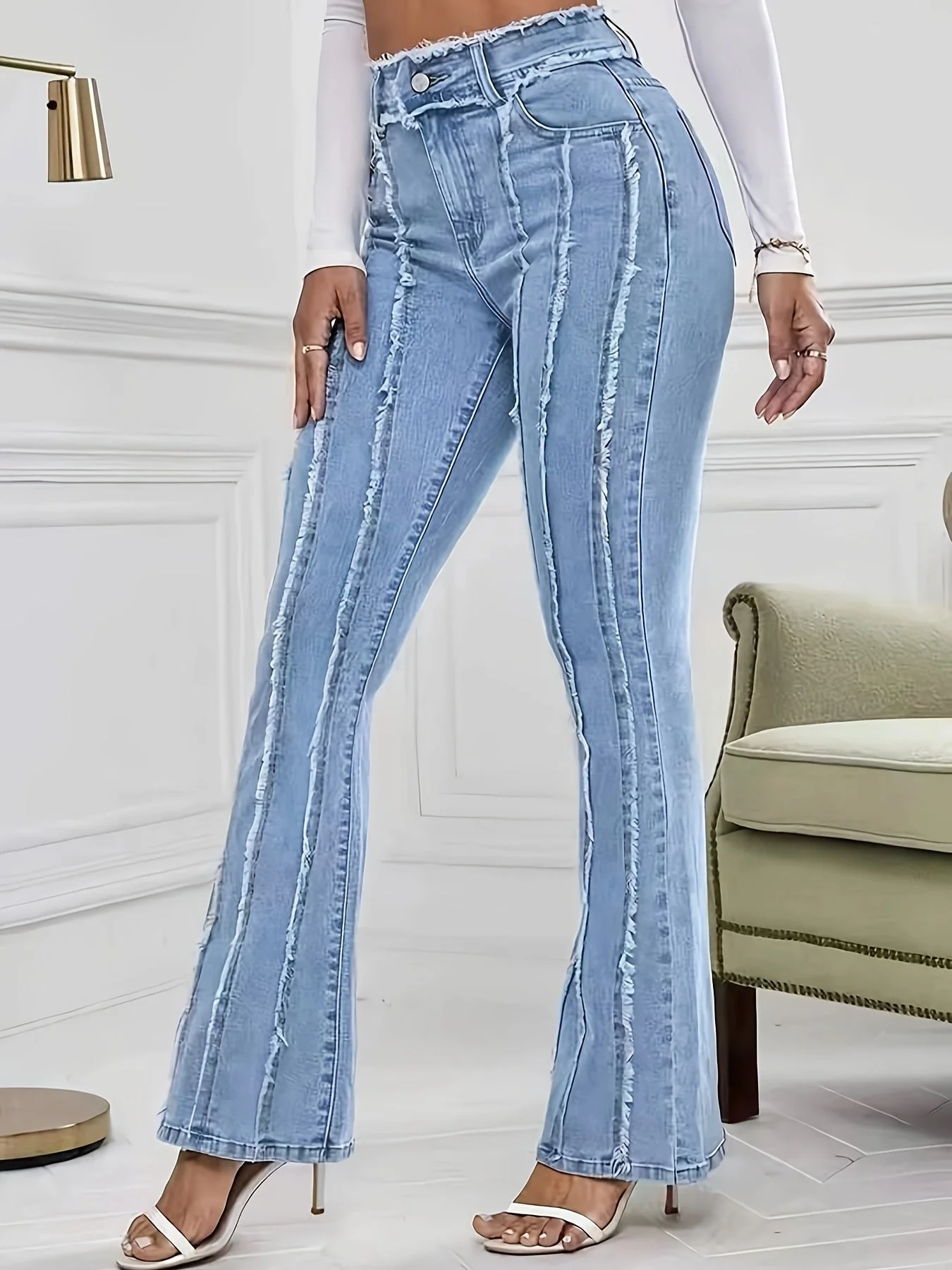 Gertrude – damskie dżinsy w stylu bohemy z pionowymi szwami - Image 2