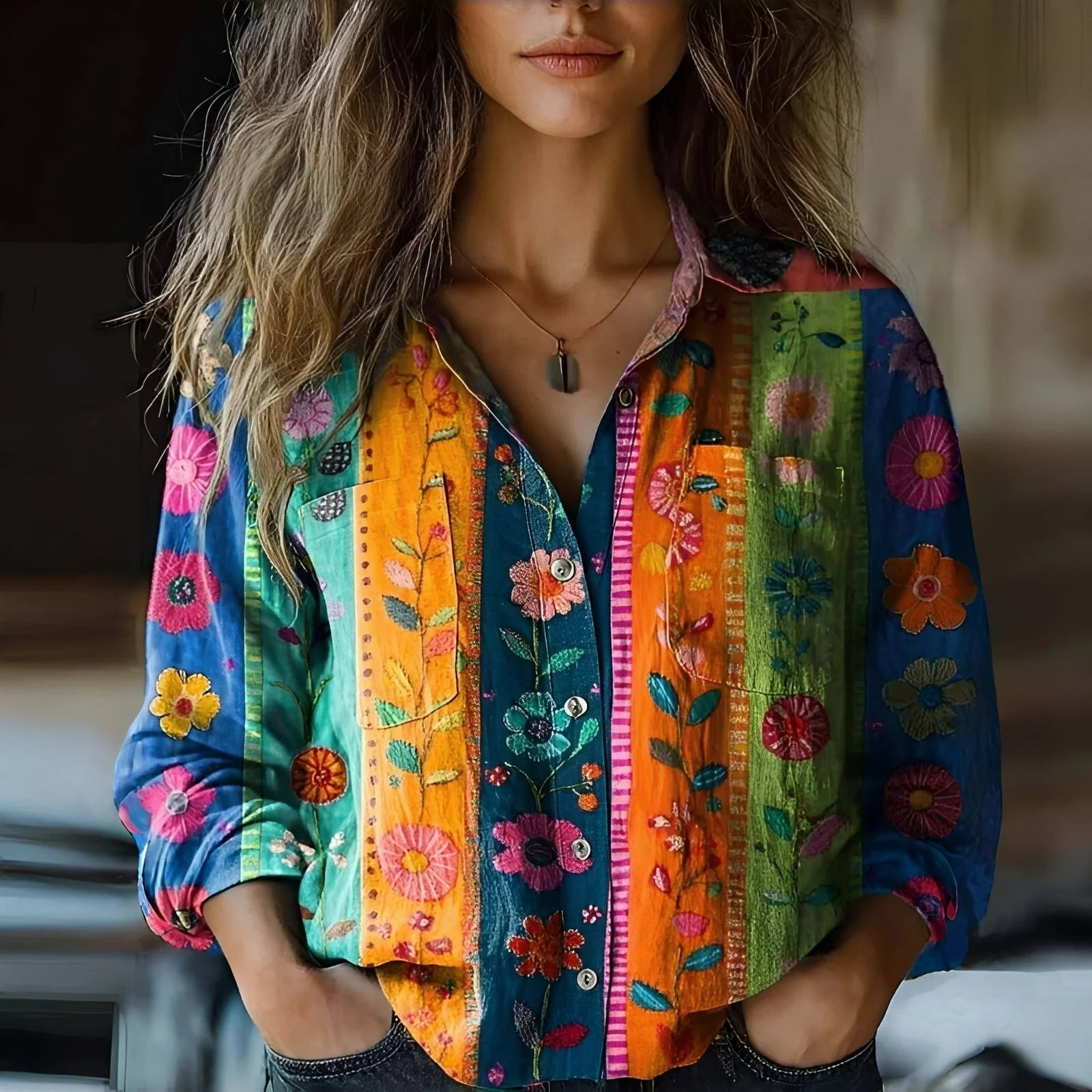 Harmony - Bluzka luźna z eleganckim wzorem dla kobiet - Image 3