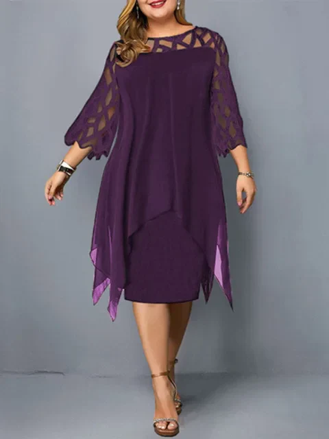 Hattie - Elegancka sukienka plus size z szyfonową warstwą i ażurowymi rękawami - Image 11