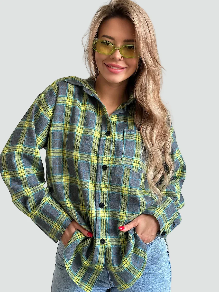 Helen | koszula damska flanelowa oversize w kratę na jesień