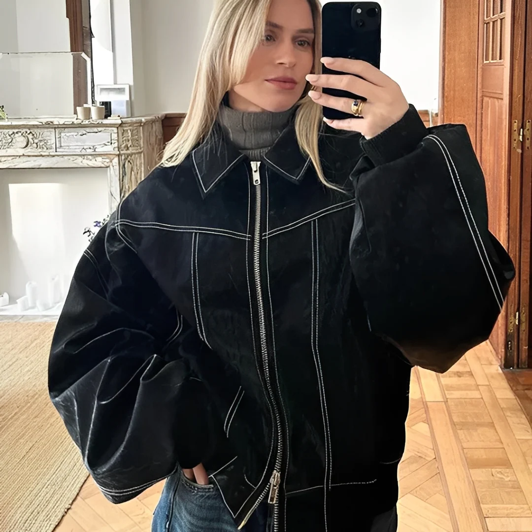 Isa - Kurtka zimowa oversize skórzana dla kobiet - Image 3