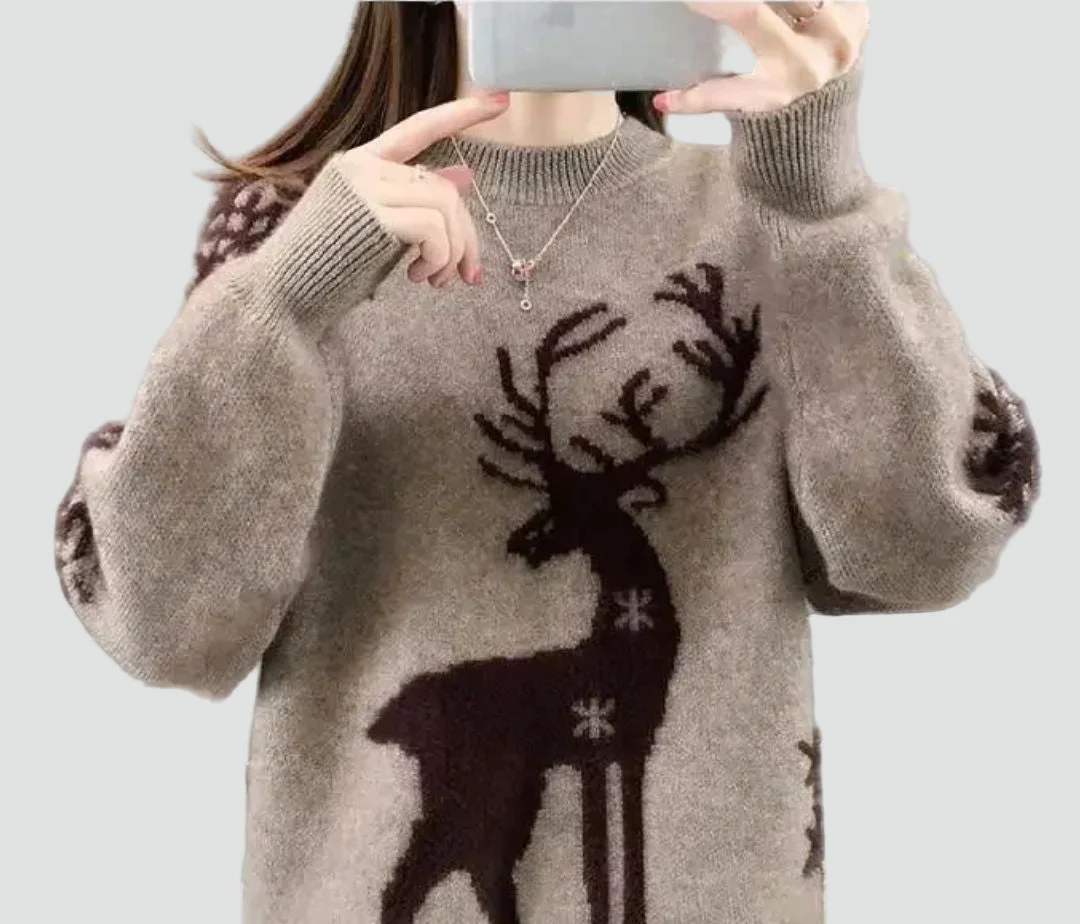 Izabela - Ciepły świąteczny sweter damski z reniferem miękki i przytulny - Image 3
