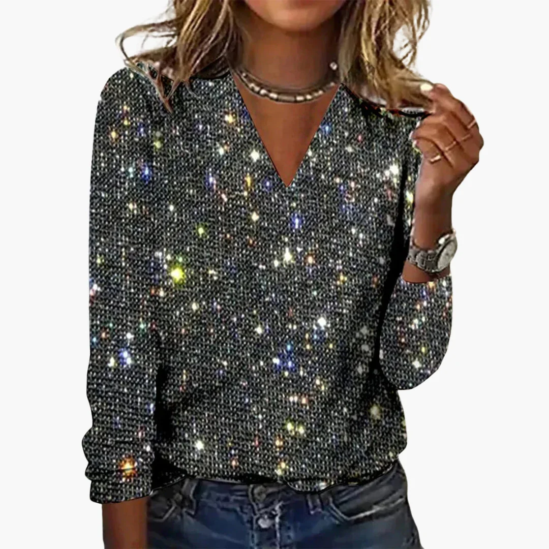 Jessica - Damski sweter z dekoltem w serek, cekinami i długimi rękawami - Image 3