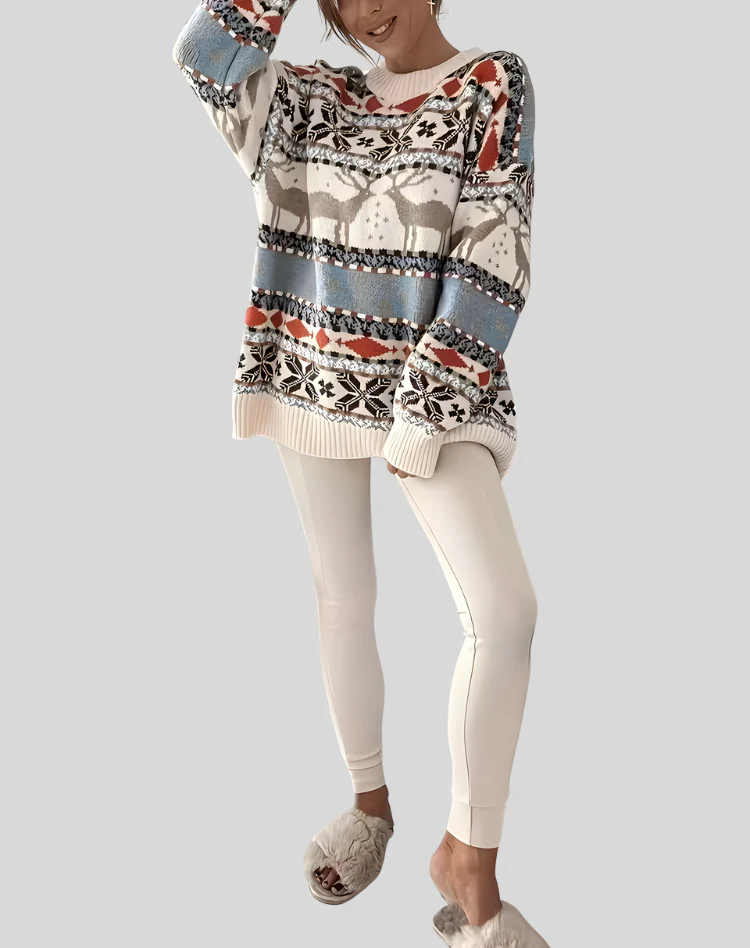 Kalina – Oversized ciepły świąteczny sweter damski z motywem renifera - Image 2