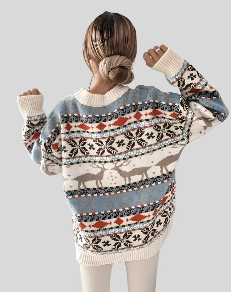 Kalina – Oversized ciepły świąteczny sweter damski z motywem renifera - Image 3