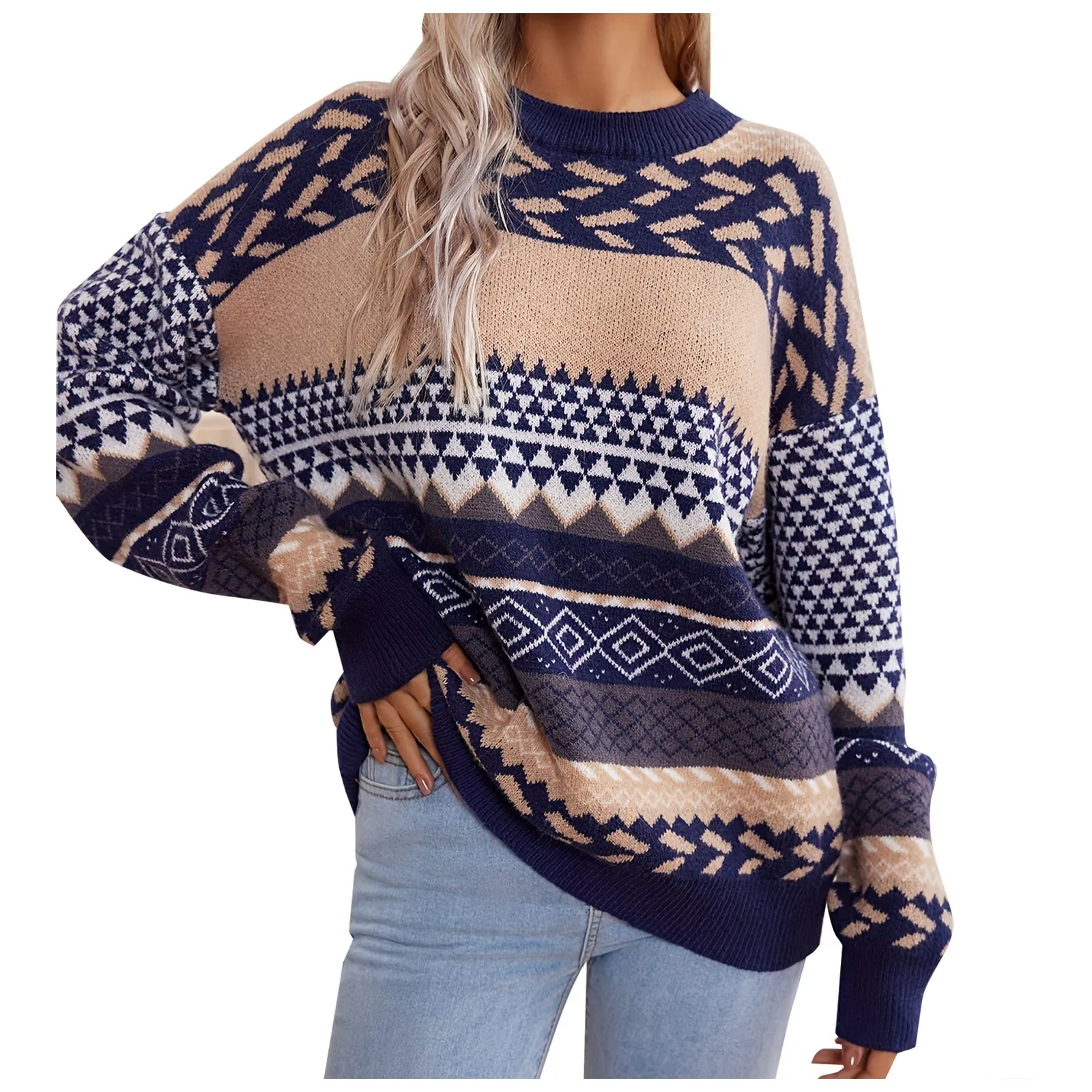Kathleen – damski sweter z dzianiny z geometrycznym wzorem - Image 4