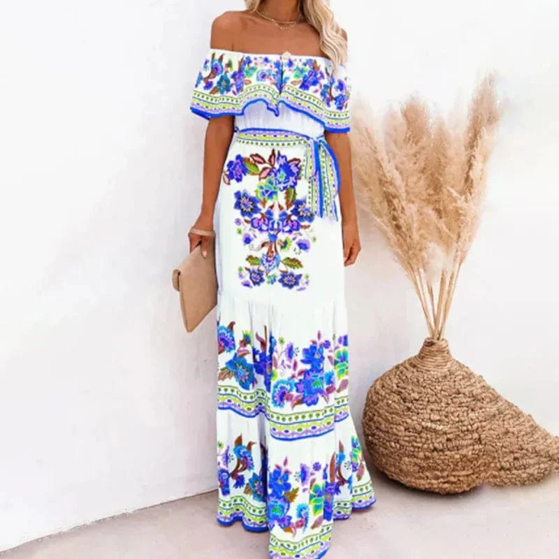 Katy | Biała sukienka ibiza w kwiaty elegancka letnia