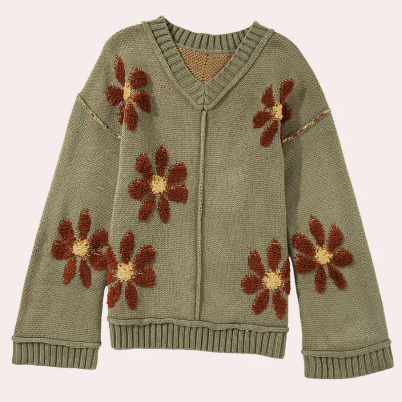 Kitty | Sweter damski z długim rękawem, dekolt w serek - Image 3