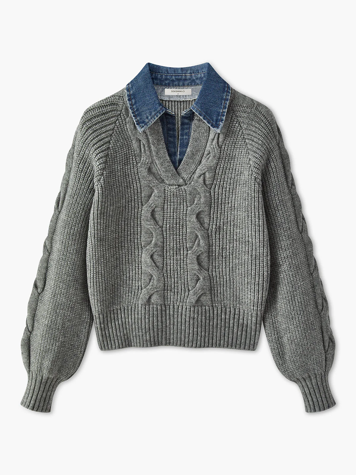 Lara | Damski sweter dzianinowy z denimu z kołnierzem typu lapel i prążkowaną fakturą