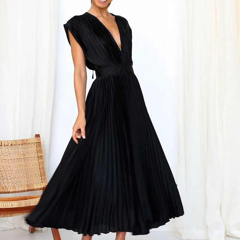 Liora - Elegancka plisowana sukienka maxi z głębokim dekoltem - Image 7