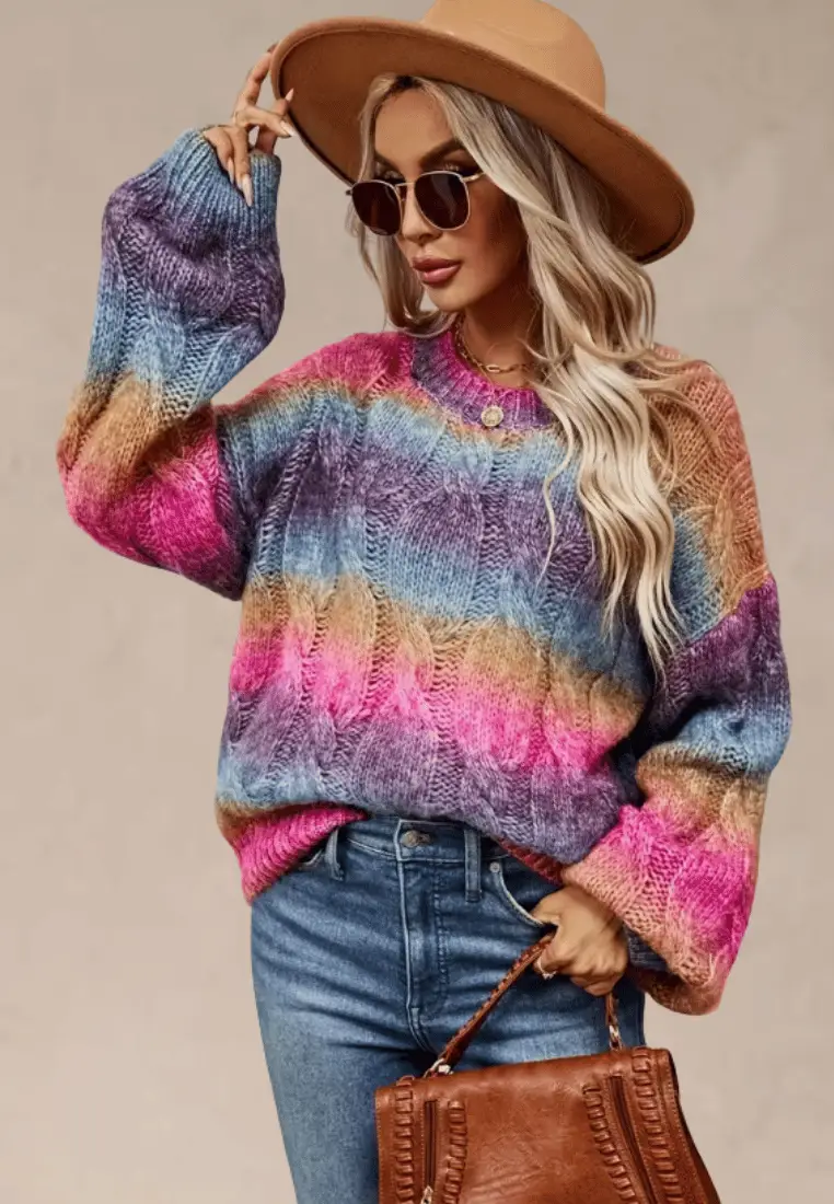 Mabel - Wielokolorowy sweter damski oversize z okrągłym dekoltem
