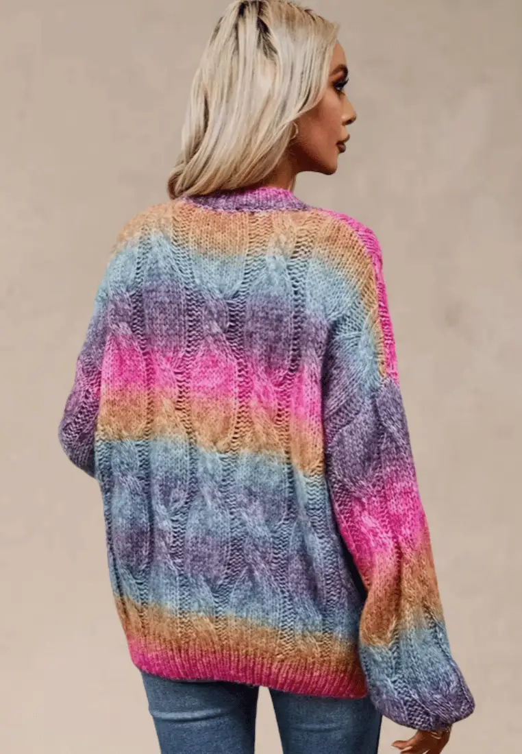 Mabel - Wielokolorowy sweter damski oversize z okrągłym dekoltem - Image 2