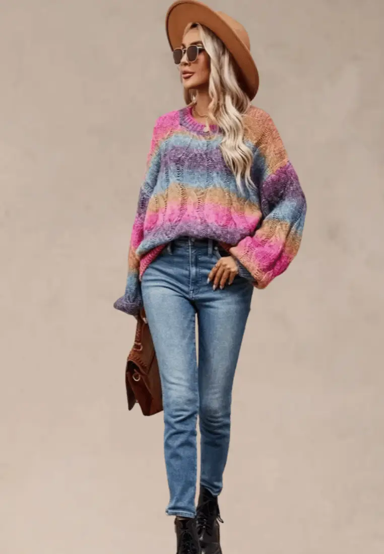 Mabel - Wielokolorowy sweter damski oversize z okrągłym dekoltem - Image 3