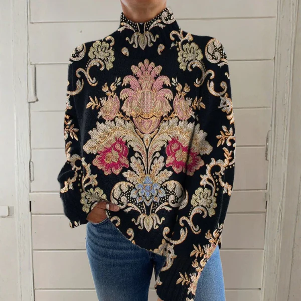 Martha | Damski sweter w stylu vintage z kwiatowym wzorem