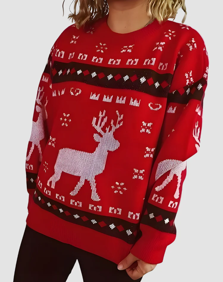 Millie - Damski świąteczny sweter z motywem renifera, przytulny i ciepły - Image 3