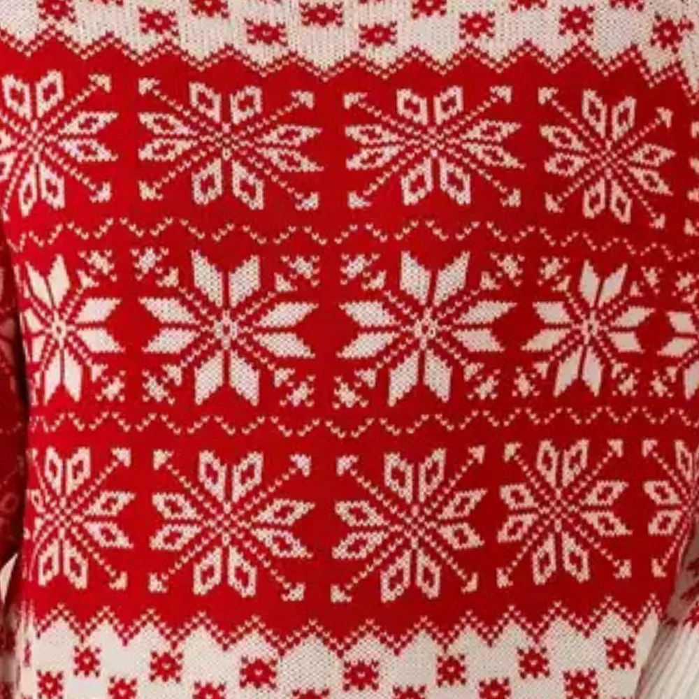 Nancy - Czerwono damski świąteczny sweter z płatkami śniegu - Image 2