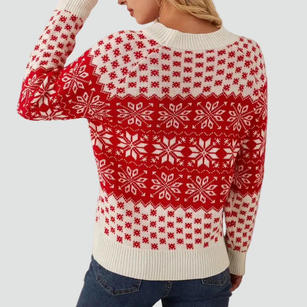 Nancy - Czerwono damski świąteczny sweter z płatkami śniegu - Image 5